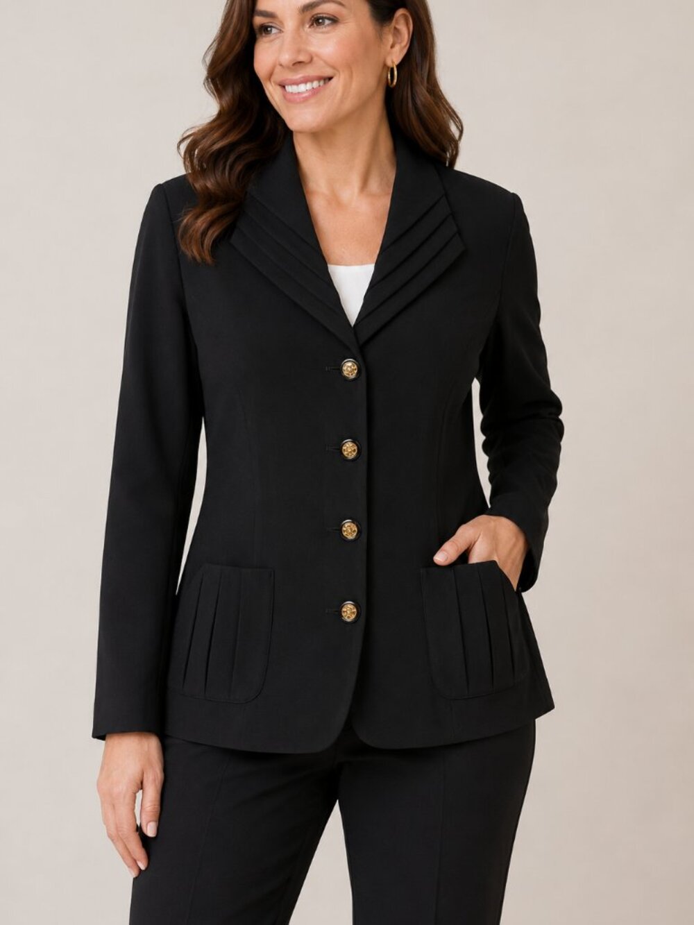 NWT Danny & Nicole Black Blazer Gold Tone Buttons Pleated Collar 10P